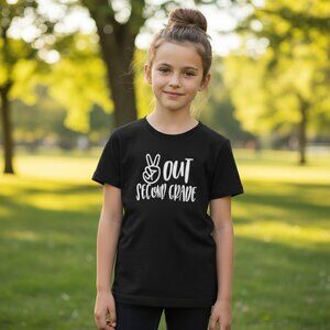 PEACE OUT 2nd Second Grade Short Sleeve Graphic Tee Small 6 7 8 Boys Girls